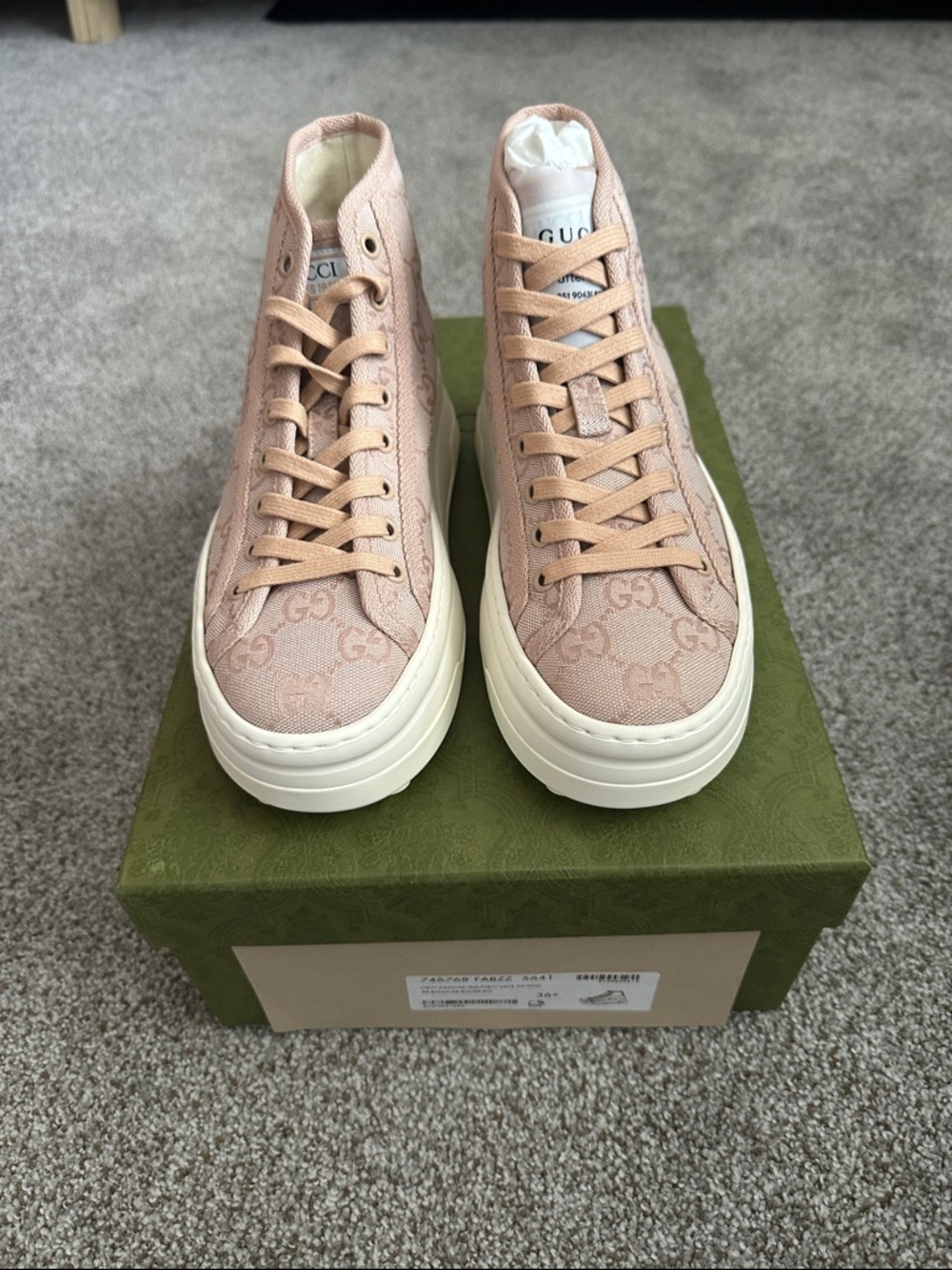 Gucci Pink GG Canvas High-Top Platform Sneakers - Brand New In Box